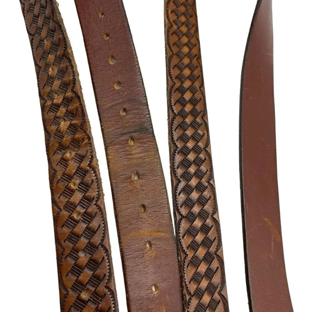 Set of 2 Genuine‎ Leather Western Belts Brown Size 48